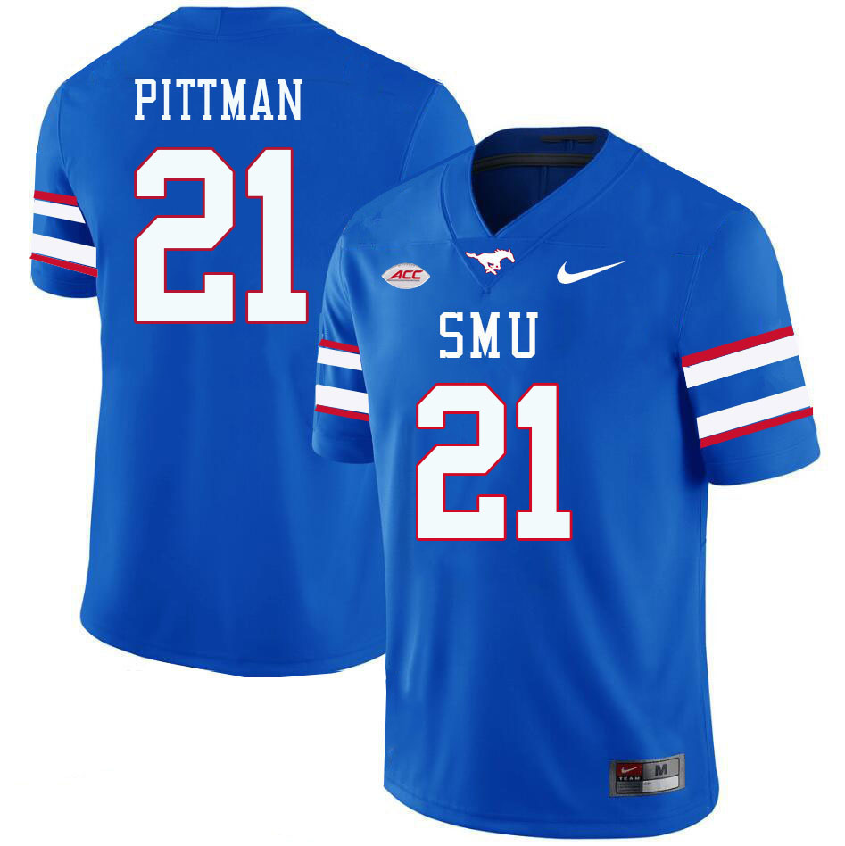 SMU Mustangs #21 Clyde Pittman College Football Jerseys Stitched Sale-Royal